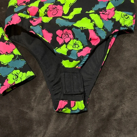 Zara Floral V-Neck Bodysuit - Black, Pink, Green - Picture 3 of 7